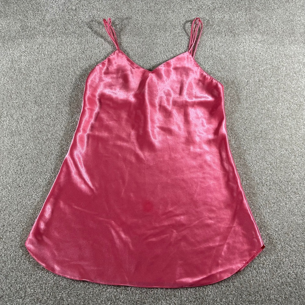 Vintage J.O. Intimates Pink Satin Chemise Nightgown Medium V-Neck Sleep Dress